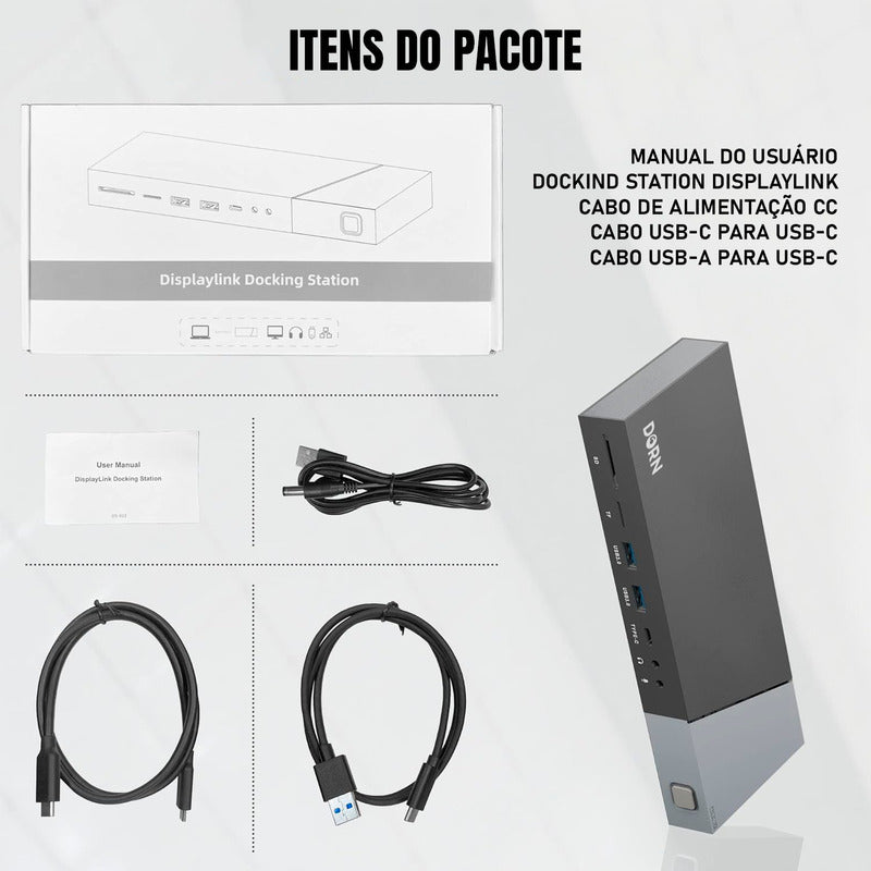 Hub Usb Dorn 15 Portas Usb-c Displaylink 3 Monitores.