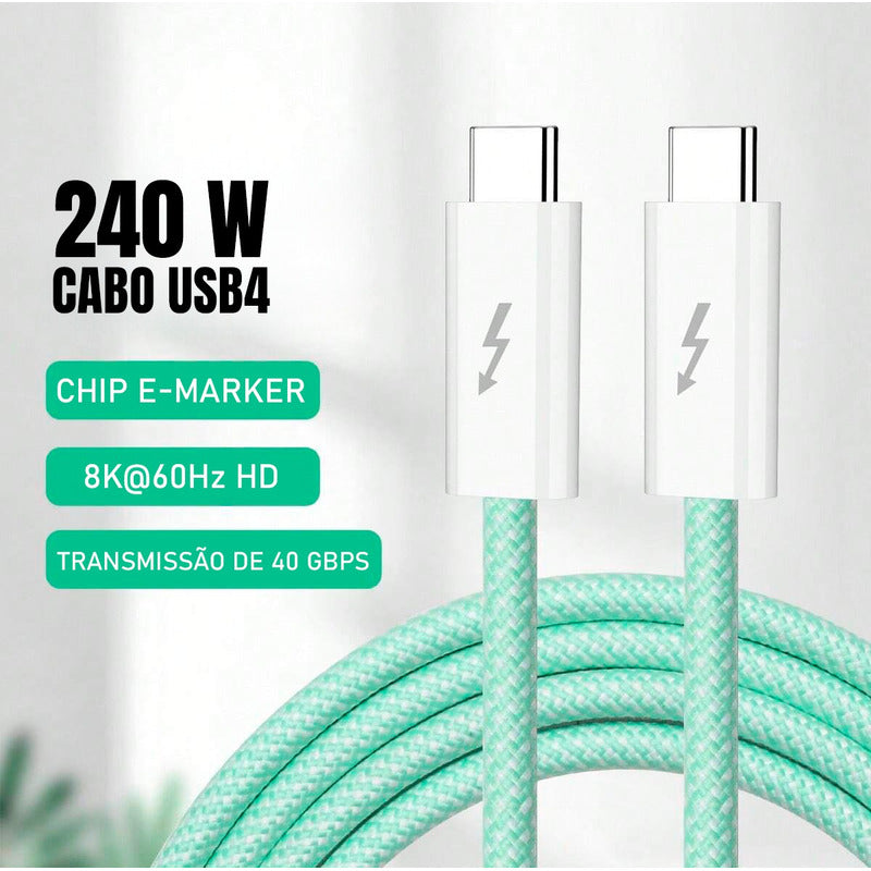 Cabo Dorn Turbo Usb-c Thunderbolt 4.0 40gbps Pd 240w 2 Pontas Tipo-c 2m