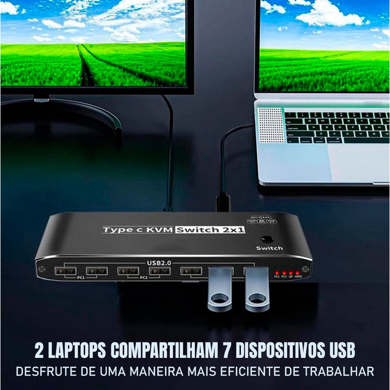 Switch de 2 Notebooks Para 1 Tela, 7x Usb, Rj45 e Carregador