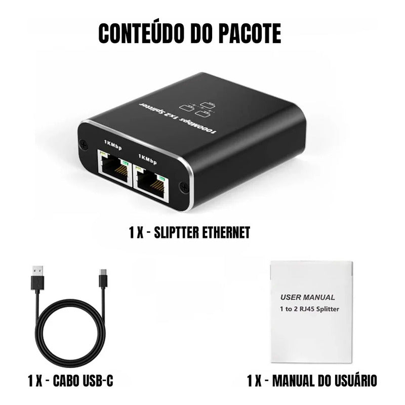 Duplicador De Saídas 2 Cabo De Rede Rj45 Emenda Internet 1gb Dorn