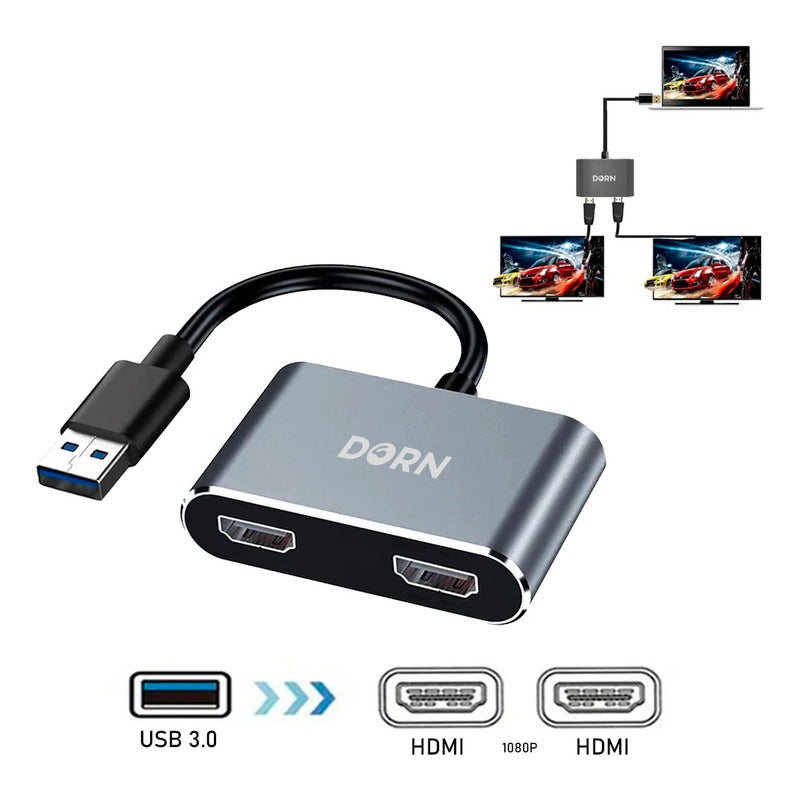 Adaptador Usb 3.0 1x2 Duplo Hdmi P/ Extensor De Tela Windows