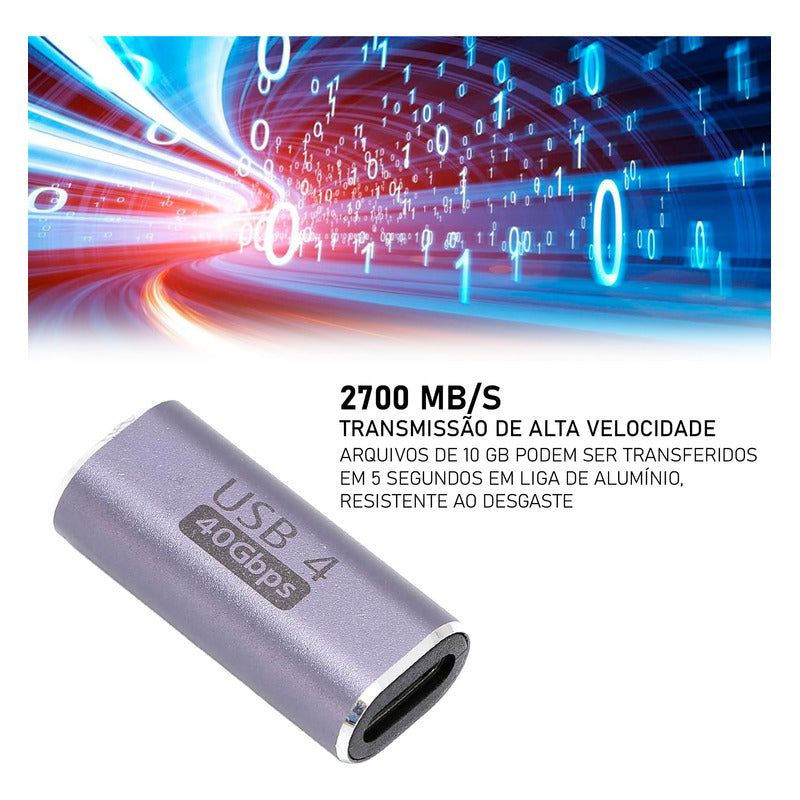 Emenda Usb 4 40gpbs Tipo-c Usb-c Fêmea Para Fêmea Adaptador