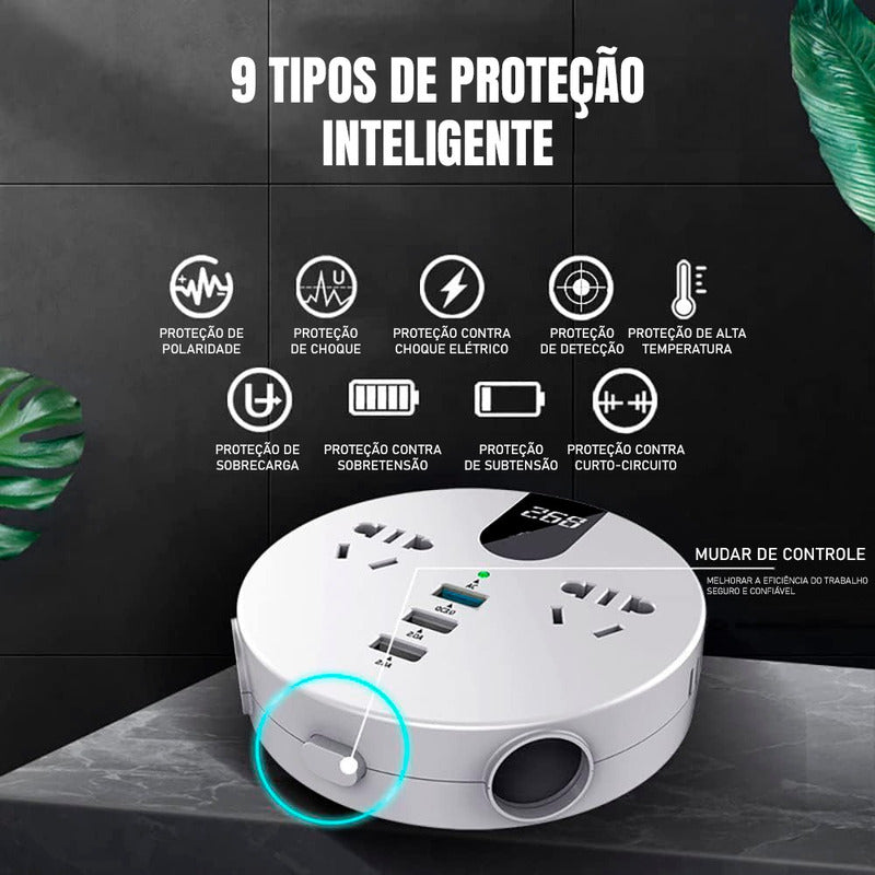 Inversor Carro 12v Acendedor P/ Tomada 220v Conversor +3 Usb