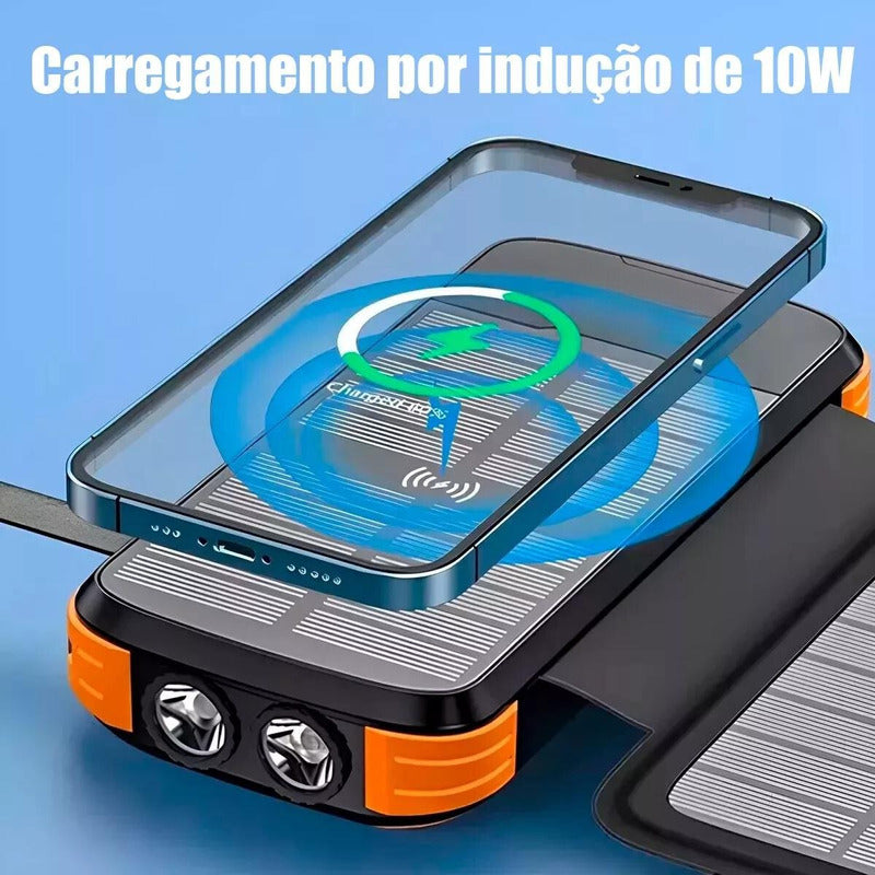 Painel Solar e Powerbank Carregador Solar Portátil Usb Pd + Qi