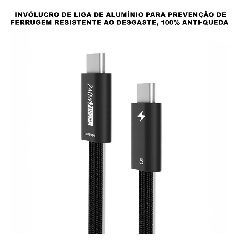 Cabo Thunderbolt 5 Dorn 3 Metros Usb-c 80 Gbps 8k 240w