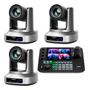 Kit 3x Câmeras Robóticas Ptz 4k 60fps 20x Dorn Hdmi Usb Rj45 NdiHX3 POE + Controladora PTZ Multiview + 3x Suportes de Parede