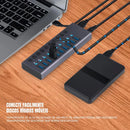 Hub 10 Portas USB 3.0 5Gbps Switch Individual Em Alumínio