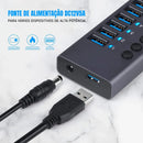 Hub 10 Portas USB 3.0 5Gbps Switch Individual Em Alumínio