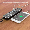 Hub 7 Portas USB 3.0 Suporte Notebook Chave Individual PD