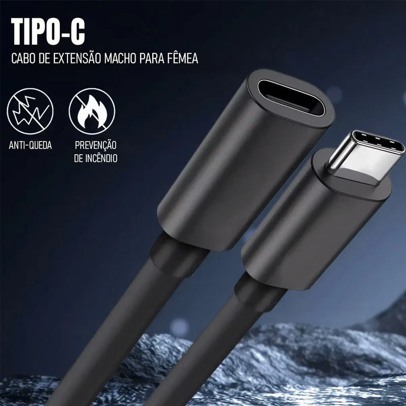 Cabo Extensor USB-C 3 Dorn - 10Gbps, Carregamento 100W e Vídeo 4K@60Hz