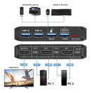Switch KVM 2 PCs Para 1 Monitor HDMI 8K 3x USB 3.0 Preto