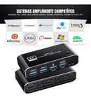 Switch KVM 2 PCs Para 1 Monitor HDMI 8K 3x USB 3.0 Preto
