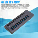 Hub 10 Portas USB 3.0 5Gbps Switch Individual Em Alumínio