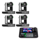 Kit 4x Câmeras Robóticas Ptz 4k 60fps 30x Dorn Hdmi Usb Rj45 NdiHX3 POE + Controladora PTZ Multiview + 4x Suportes de Parede