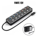 Hub 7 Portas USB 3.0 Suporte Notebook Chave Individual PD