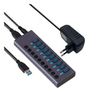 Hub 10 Portas USB 3.0 5Gbps Switch Individual Em Alumínio