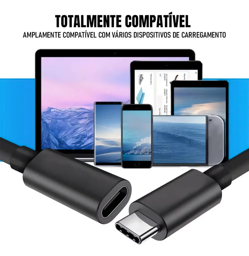 Cabo Extensor USB-C 3 Dorn - 10Gbps, Carregamento 100W e Vídeo 4K@60Hz
