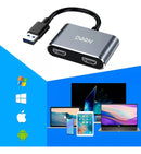 Adaptador USB 3.0 Para 2 HDMI Duplo Extensor Tela Prata