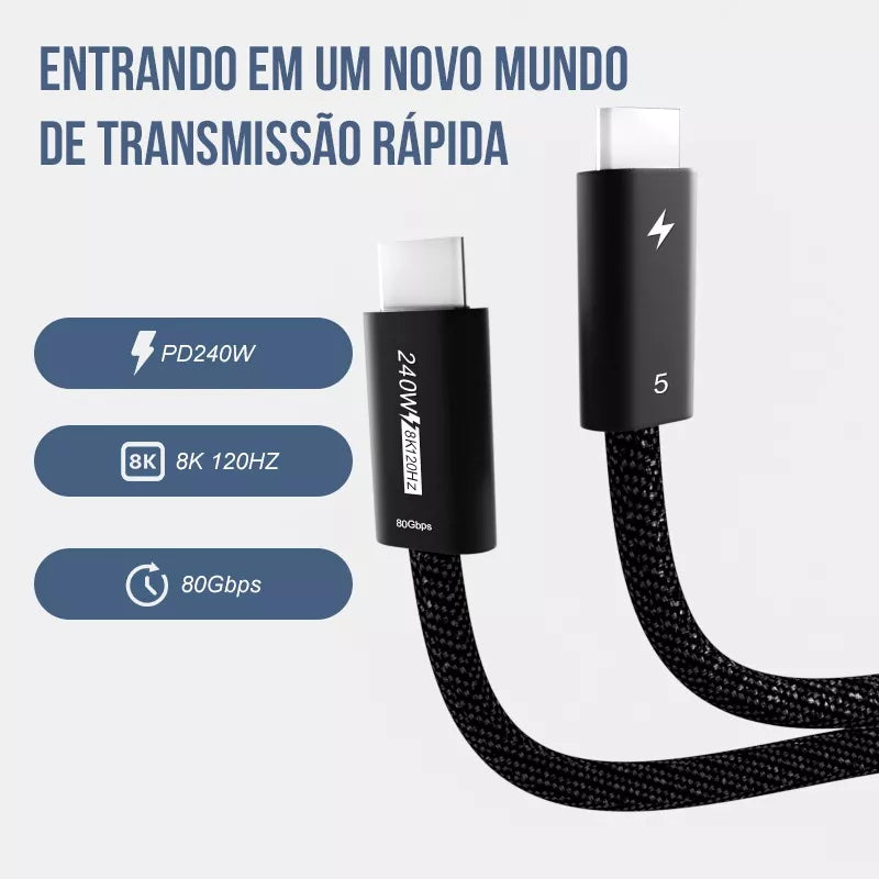 Cabo Thunderbolt 5 Dorn 3 Metros Usb-c 80 Gbps 8k 240w