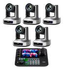 Kit 5x Câmeras Robóticas Ptz 4k 60fps 20x Dorn Hdmi Usb Rj45 NdiHX3 POE + Controladora PTZ Multiview + 5x Suportes de Parede