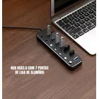 Hub USB 3.0 7 em 1 Dorn - Dock Station com Interruptores Individuais e Carregamento Rápido