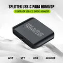 Splitter USB-C para HDMI + DP 4K Dorn - Adaptador Duplo, 4K@60Hz, Modos MST/SST, Plug & Play