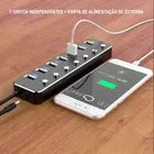 Hub USB 3.0 7 em 1 Dorn - Dock Station com Interruptores Individuais e Carregamento Rápido