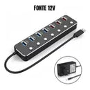 Hub USB 3.0 7 em 1 Dorn - Dock Station com Interruptores Individuais e Carregamento Rápido