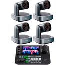 Kit 4 Câmeras Robóticas Ptz 4k 12x Dorn Hdmi Usb Rj45 NdiHX2 POE + Controladora PTZ Multiview + 4 Suportes de Parede