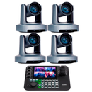 Kit 4 Câmeras Robóticas Ptz 4k 20x IA Dorn Hdmi Usb SDI NdiHX2 POE + Controladora PTZ Multiview + 4 Suportes de Parede