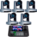 Kit 5 Câmeras Robóticas Ptz 4k 20x IA Dorn Hdmi Usb SDI NdiHX2 POE + Controladora PTZ Multiview + 5 Suportes de Parede