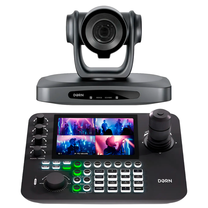 Kit Câmera Robótica Ptz 4k 30x IA Dorn Hdmi Usb SDI NdiHX2 POE + Controladora PTZ Multiview + Suporte de Parede