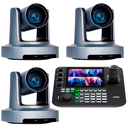 Kit 3 Câmeras Robóticas Ptz 4k 20x IA Dorn Hdmi Usb SDI NdiHX2 POE + Controladora PTZ Multiview + 3 Suportes de Parede