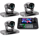 Kit 3 Câmeras Robóticas Ptz 4k 30x IA Dorn Hdmi Usb SDI NdiHX2 POE + Controladora PTZ Multiview + 3 Suportes de Parede